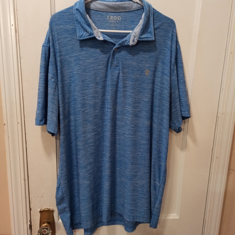 Izod Golf With Stretch Mens XL Blue Gray Camo Short Sleeve Golf ⛳️ Polo Shirt
